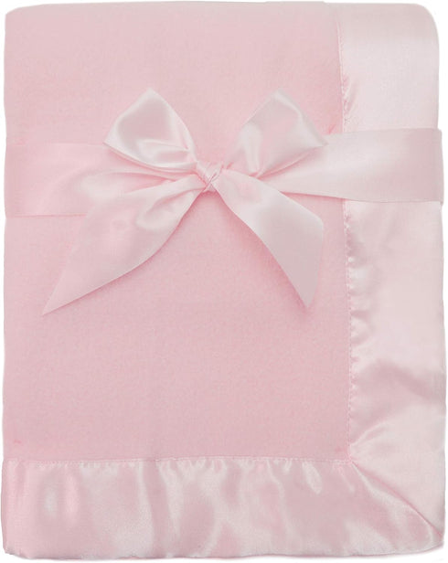 American Baby Company Fleece Blanket with Silk-Like Satin Trim, Soft, Warm & Cozy, Pink, 30" x 40" for Boys and Girls, Perfect for Baby Carrier, S...