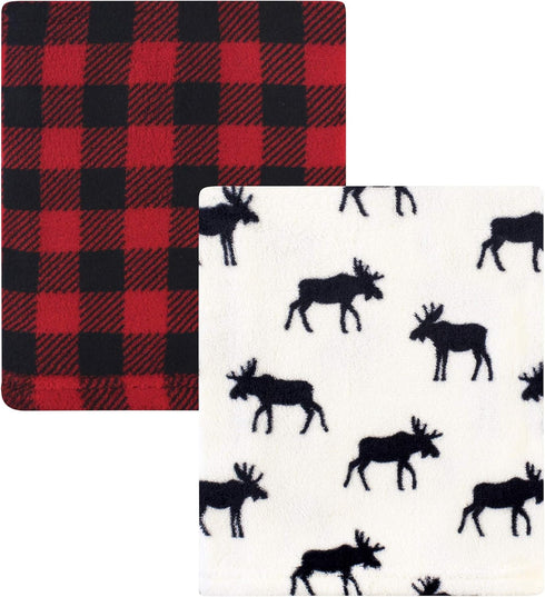 Hudson Baby Unisex Baby Silky Plush and Coral Fleece Blanket, Buffalo Plaid Moose, 30x36 inches...