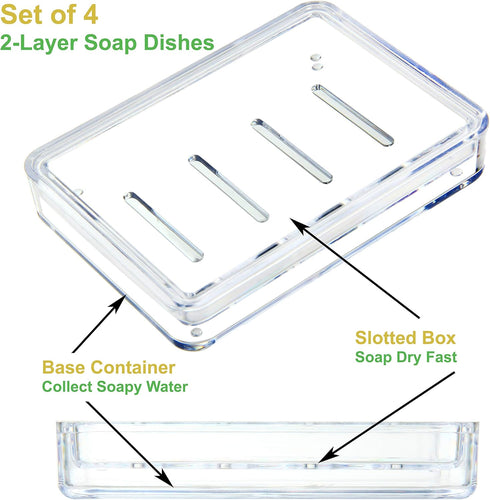 Youngever 4 Pack Soap Holders, Detachable Soap Dish, Soap Saver, Clear Bar Soap Holders for Shower, Sink Bathroom...