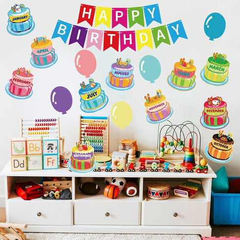 31Pcs Happy Birthday Bulletin Board Set Birthday Wall Classroom Decoration Cutouts for Calendars Bulletin Boards Classrooms....
