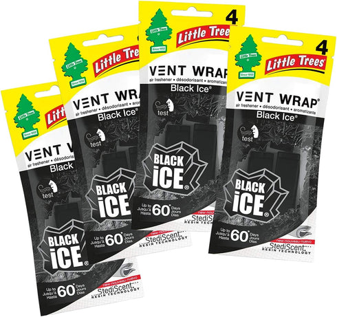 LITTLE TREES Car Air Freshener | Vent Wrap Provides Long-Lasting Scent, Slip on Vent Blade | Black Ice, 4 Packs (4 Count)...