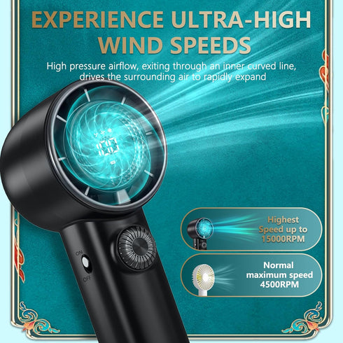 VanSmaGo Outdoor Fast Cooling Fan, 15000 rpm 100 Speeds Personal Portable Turbo Mini HandHeld Fan with 5000mAh Rechargeable Battery&LED Display fo...