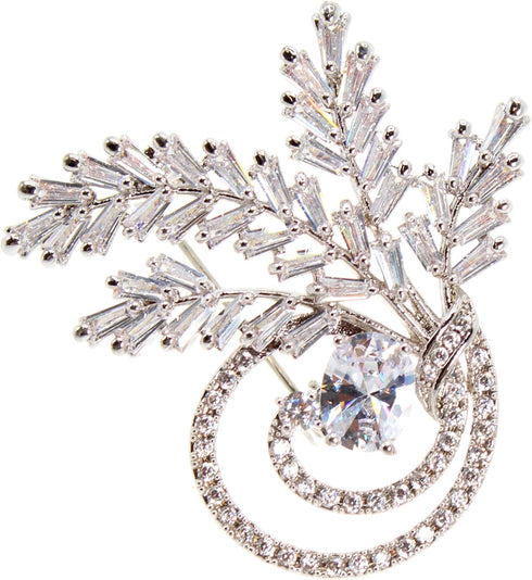Flower Shape Brooch Pin - CZ Stones & Pearl White Gold Perfect for Weddings Bridal Parties Ideal for Daily Wear Formal Fashion Look for Women...