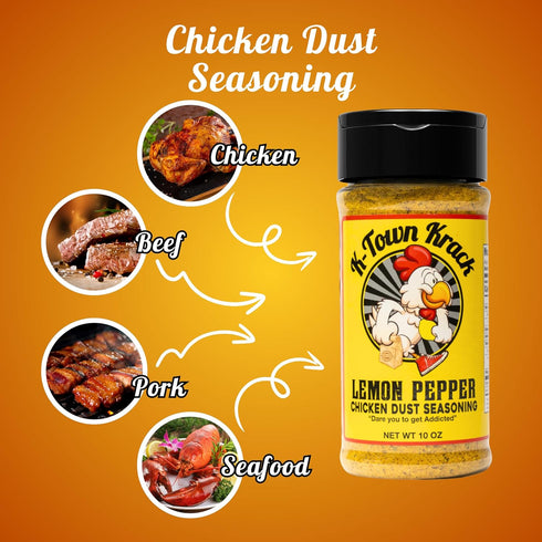 K-Town Krack - Lemon Pepper Chicken Dust Seasoning - Lemon Pepper Seasoning & BBQ Rub Seasoning for Chicken, Beef, Pork, Fish - All-Purpose Season...