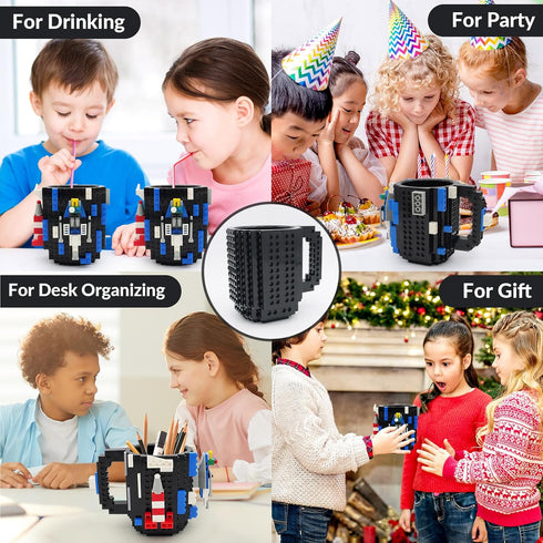 Build-on Brick Coffee Mug, Funny DIY Novelty Cup with Building Blocks Creative for Kids Men Women Xmas Birthday (Cool Black)...