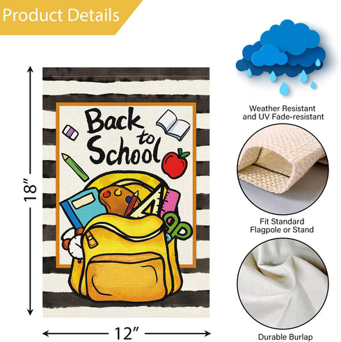 Louise Maelys Back to School Garden Flag 12x18 Double Sided Vertical, Burlap Small Garden Yard Flags First Day to School Banner Outdoor Outside Sc...
