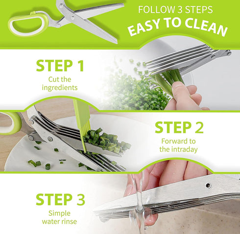 2-Pack Herb Scissors Set with 5 Blades & 3 Blades, Green Stainless Steel Kitchen Shears for Herbs, Veggies, Paper Shredding, with Cleaning Comb & ...