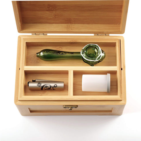 Wooden Stash Box with Rolling Tray Stash Box Combo to Organise your Herbs and Accessories - Rolling Kit with Removable divider - Large stash box a...