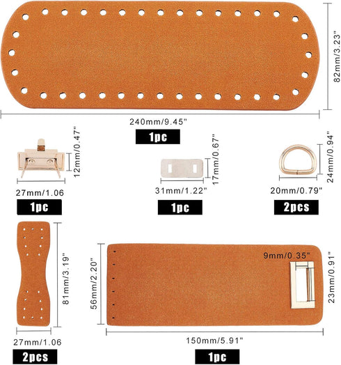 PandaHall DIY PU Leather Bag Knitting Set, Leather Bottom/26' Shoulder Strap/Bag Twist Lock/Flap Cover/Buckles for Crochet Handbag Tote, Camel (7 ...