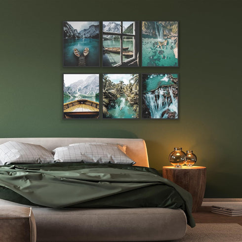 HoozGee Nature Landscape Wall Art Prints Mountain Decor Canvas Wall Decor Posters Lake Boat Pictures Photography Art Posters for Home Living Bedro...