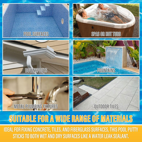 Pool Putty, 2 in 1 Pool Putty for Leaks Underwater or above, Easy DIY Pool Epoxy Putty with Strong Bond, for Fixing Pool & Spa Cracks,Works on Con...