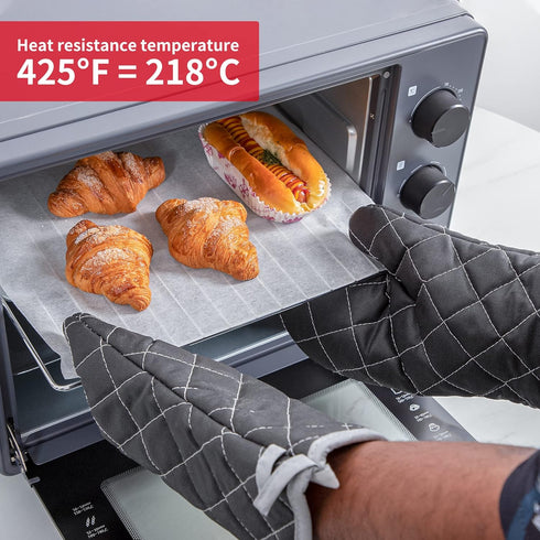 ARCLIBER Oven Mitts Heat Fire Resistant Oven Mitts 425 ° F, Quilted Terry Cloth Cotton Soft Lining Oven Gloves, Extra Long Kitchen Mittens for Coo...