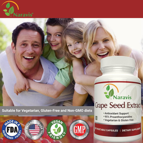 Grape Seed Extract 400mg - 120 Vegetarian Capsules with 95% Proanthocyanidins - Natural Non-GMO Antioxidant Supplement - Grapeseed Extract Capsule...