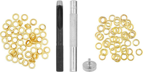 Mandala Crafts Grommet Eyelet Kit with Setting Tools for Leather, Fabric, Boots, Tarp Repair, Sewing 100 Sets Gold Tone 3/16 Inch Inner Diameter...