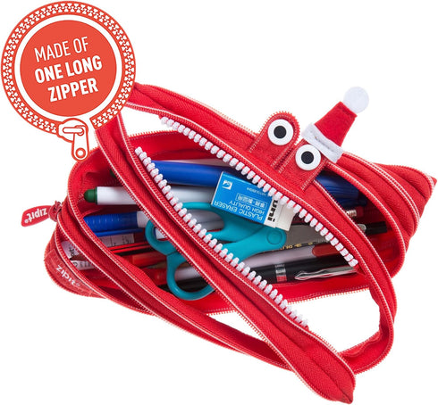 ZIPIT Christmas Monster Pencil Case for Kids | Christmas Themed Holiday Gift for Kids | Pencil Bag for Boys & Girls (Red)...
