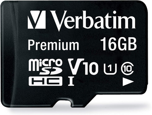 Verbatim 16GB Premium microSDHC Memory Card with Adapter UHS-I V10 Class 10 supports Full HD (1080p) U1 speed rated Up to 80MB/s read speed...