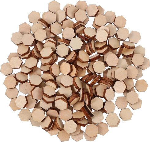 200PC 10MM Beech Wooden Hexagonal Pieces Ornaments Wooden Shapes Ornaments Embellishment DIY Crafts Decorations for Wedding Birthday Christmas...