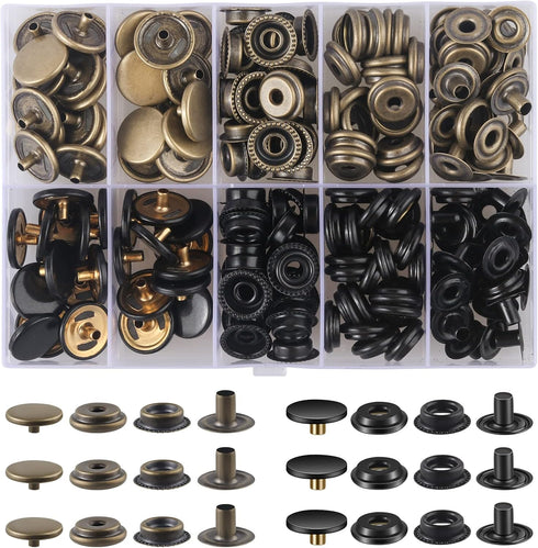 200 Pieces (50 Sets) 15MM Snap Fastener Kit 5/8 inches (15mm) Snap Button Snaps for Leather Snaps and Fasteners for Leather Stainless Snaps for Ba...