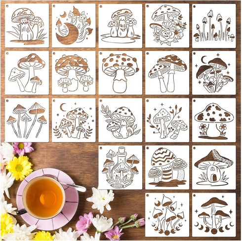 20 Pieces Mushrooms Stencils Template, Reusable Boho Mushroom Moon Flowers Stencils for Painting on Wood, Canvas, Tile, Scrapbook, Fabric, Pillows...