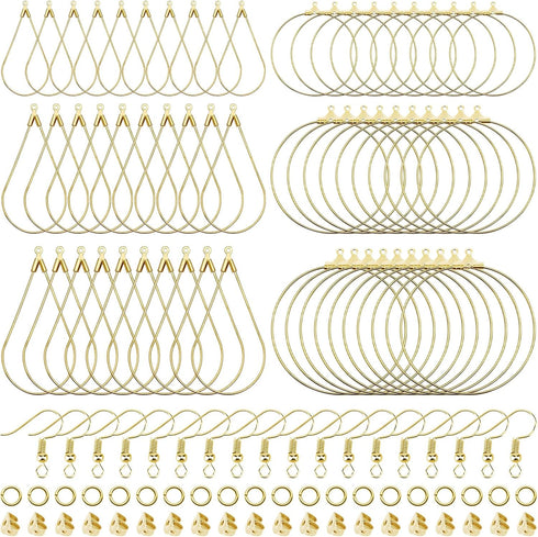 YaeYur 360pcs Beading Earring Supplies 60pcs Teardrop Round Beading Hoop Earrings 100pcs Beading Earring Hooks 100pcs Open Jump Rings 100pcs Butte...