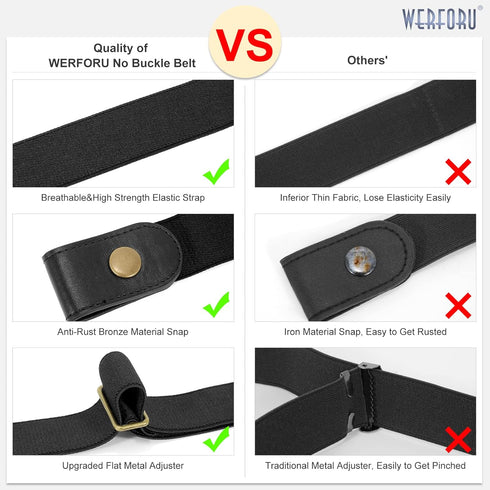 WERFORU 4 Pack No Buckle Invisible Stretch Belt Buckle-Free Elastic Belt for Women and Men...