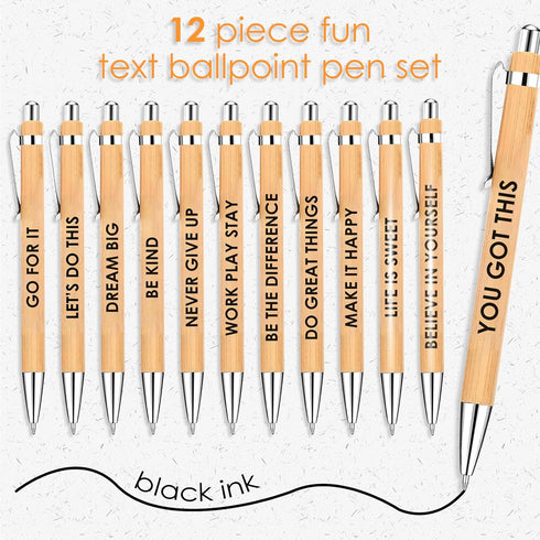 12 Pcs Motivational Quote Ballpoint Pen Bamboo Pens with Sayings Pens with Stylus Tip, Novelty Office Supplies Appreciation Gifts for Friends and ...