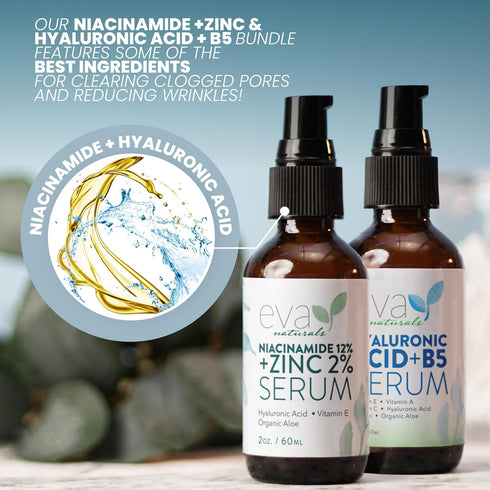 12% Niacinamide Serum & Hyaluronic B5 Serum Bundle For Smooth Bright & Youthful Skin - Pore Minimizer & Moisturizer for Skin - Reduce Dark Spots, ...