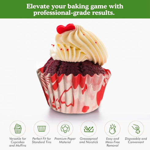 Regency Wraps Baking Cups, Greaseproof, Non-stick, Holiday Inspired Liners for Cupcakes and Muffins, Heart Print, Red/White, Mini (Pack of 80)...