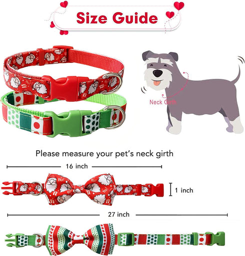 Christmas Dog Collar with Bow Tie, 2 Pack Holiday Santa and Dots Collar for Small Medium Large Dogs Pets Puppies (Large-(16-27") Neck * 1" Wide)...