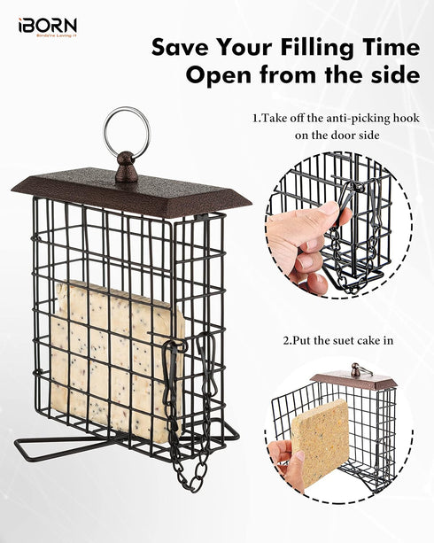 iBorn Suet Feeder Suet Bird Feeders for Outside Hanging,Squirrel Proof Suet Cakes Bird Feeder for Wild Birds,Metal Brown(Pack of 1)...