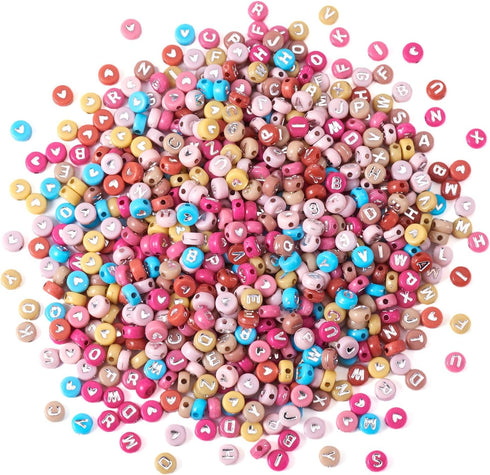 700Pcs Opaque Acrylic Bead Heart Letter Flat Round Bracelet Spacer Beads Colorful Pony Beads 6.5-7mm for DIY Necklace Keychain Jewelry Making Supp...