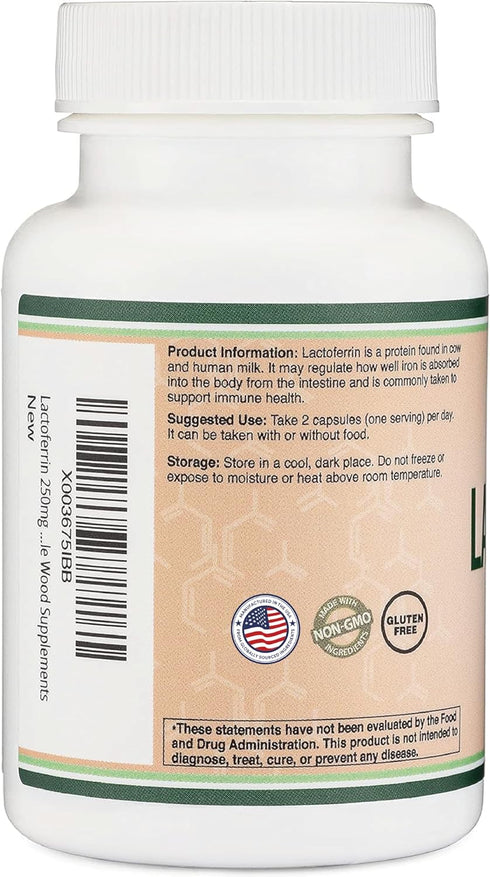 Double Wood Supplements Lactoferrin 250mg per Serving (60 Capsules) Patented Bioferrin Lactoferrin - Superior Iron Supplement for Iron Deficiency ...