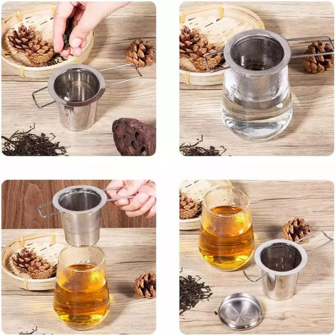 Foldable Tea Strainer - Stainless Steal, Foldable & Adjustable Handle, Cover, Tea Strainer, Tea Infuser, Tea Filter, Loose Leaf Tea...