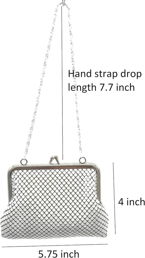XXX-Small Women clutch metal mesh purse Hand strap carry for Party Cocktail Prom Wedding Banquet...