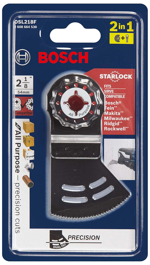 BOSCH OSL218F 1-Piece 2-1/8 In. Starlock Oscillating Multi Tool 2-in-1 Dual-Tec All Purpose Bi-Metal Plunge Blade for Applications in Wood with Na...