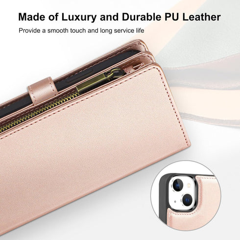 for iPhone 13 Case Leather Wallet with Card Holder, Magnetic Closure Full Shockproof Protection Drop Absorption Heavy Duty Phone Cover with Card S...