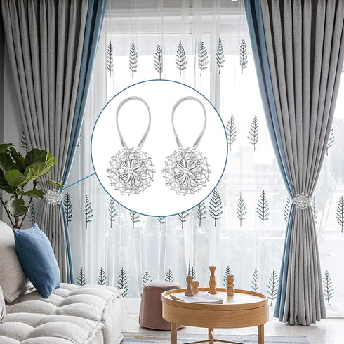 2 PCS Magnetic Curtain Tiebacks, Curtain Holdbacks Crystal Flower Curtain Decorative No Drilling Drapery Tieback with High-Elastic Band for Home O...
