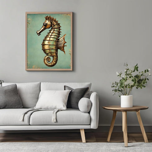 Posterizer 1 pcs-cute seahorse with retro chic background 1-Coastal & Nautical Art-Gift for Nature, Surfers and Beach Lovers -Decor for Beach Hous...