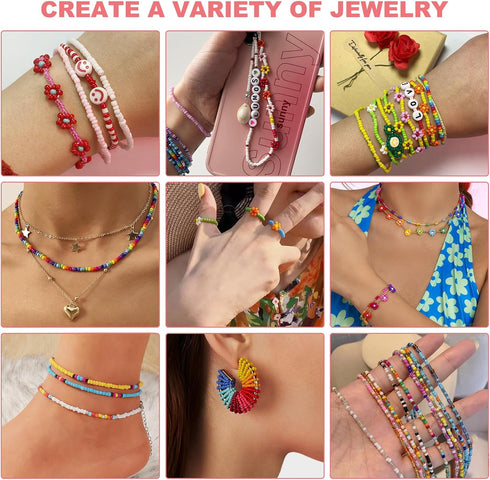 Redtwo 17000pcs 2mm Glass Seed Beads for Jewelry Making Kit, Small Beads Friendship Bracelets Making Kits, Tiny Waist Beads Kit with Letter Beads,...