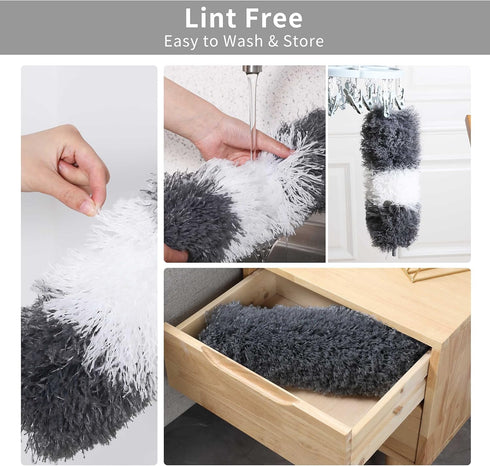 BOOMJOY Microfiber Duster with 100 Inches Extendable Pole, Feather Dusters for Cleaning, 2 Pack Dusters for Cleaning, Washable Duster for Ceiling,...