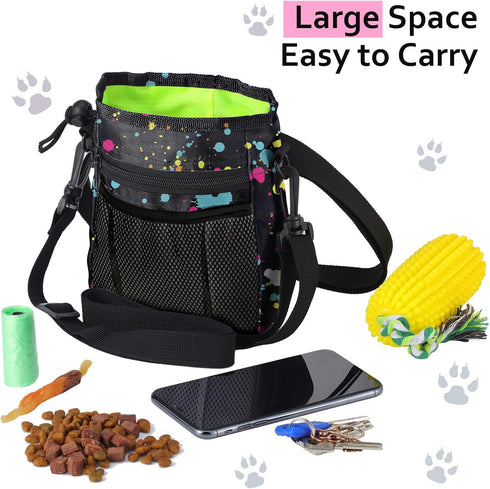 Dog Clicker Training Kit, 1 Dog Treat Training Pouch and 2 Pieces Pet Training Clicker with Wrist Strap, Built in Poop Bag Dispenser Easily Carryi...