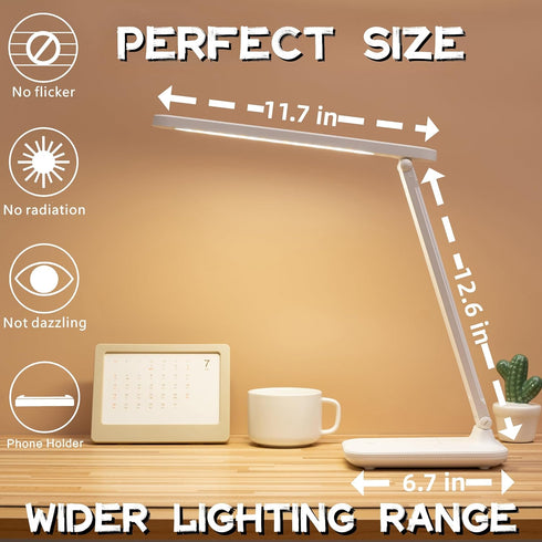 Led Desk Lamp Dimmable Desk Light Reading Lamp 3 Lighting Modes, Eye Protection Desk Lamp Desk Accessories, Study Desk Lamp Equipped USB Charger S...