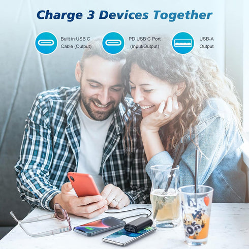 Small Portable Charger 10800mAh with Built-in USB-C Cable, Mini PD 3A Fast Phone Charging Power Bank,LCD Display Android Charger Battery Pack Comp...