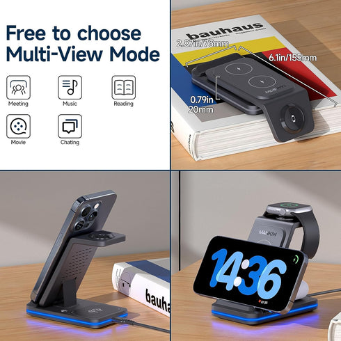 3 in 1 Charging Station for Apple,Foldable Fast Wireless Charger for iPhone Travel Charging Station for iPhone 15/14/13/12/11/X/XS/XR 8,iWatch Ult...