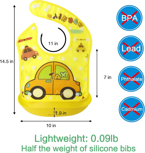 Amplim Baby Feeding Bib (3-Pack) Toddler/Baby Bibs for Eating. Waterproof, Adjustable, Lightweight. Eco-friendly PEVA material. BPA, Lead, Phthala...