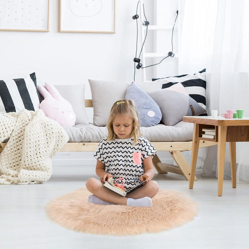 uxcell Faux Fur Round Rug,Fluffy Area Mat,Fluff Rugs for Bedroom Floor Sofa Living Room 3 x 3 Feet Khaki...