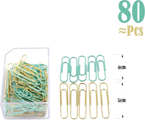 Gold Blue Binder Clips and Paper Clips Set (3-in-1 Boxed), for Office School Supplies Teachers Classroom Daily use...