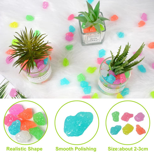 200PC Glow in The Dark Stones Outdoor Decoration Glowing Rocks for Garden Luminous Pebbles for Fish Tank Yard Walkway Pathway Aquarium,Pink...
