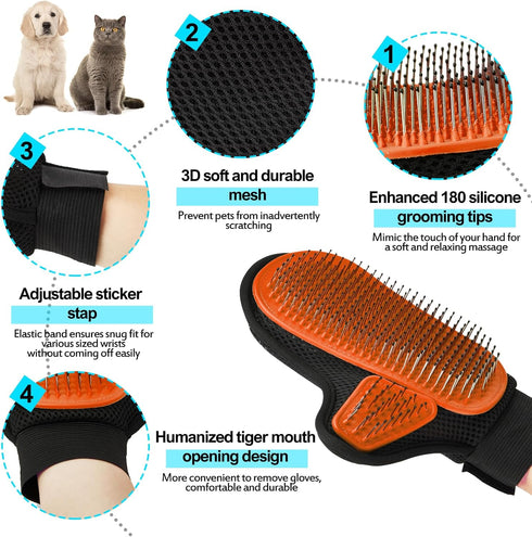 2024 Pet Grooming Glove with Tipped Pin Brush,Special Design Deshedding Glove, Massage Mitt, Perfect Petting Tool for Sensitive Dogs & Cats with L...