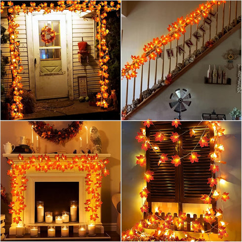 4 Pack Fall Decor Fall Garland with Lights Fall Decorations for Home, Total 40Ft 80LED Enlarged Maples Leaves Fall Lights Battery Operated Autumu ...